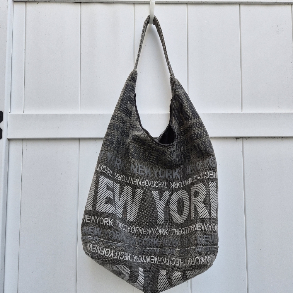 Robin Ruth New York City Hobo Bag - Gray & Black Tapestry Canvas - Slouchy Shoul